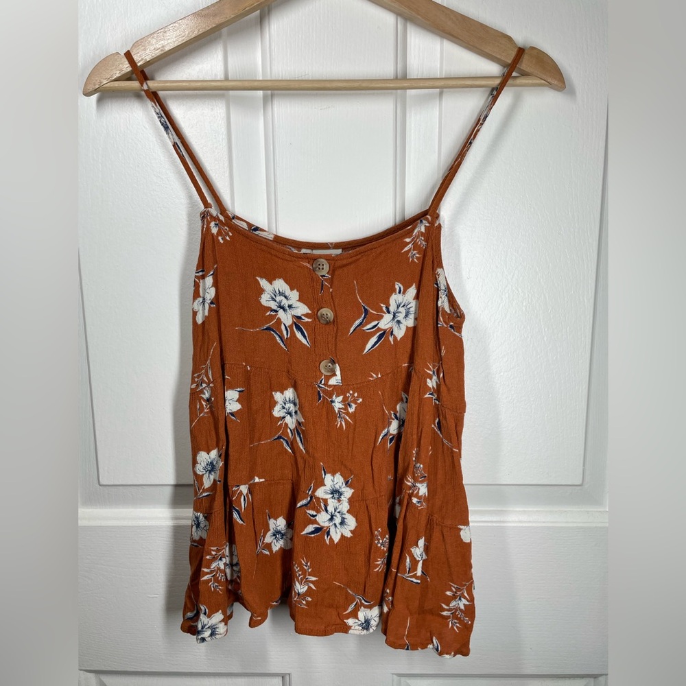 Paper Crane Orange Floral Tank Top Sz S